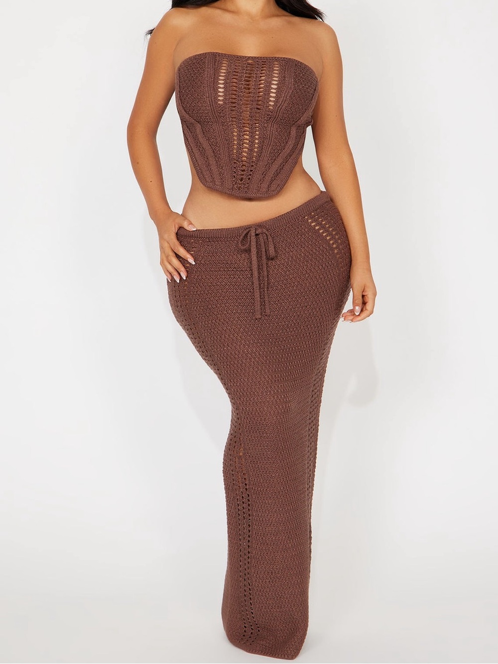 NWTS Fashion Nova Lilah Crochet Maxi Skirt Set - Mocha Size XS